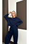 Women's Navy Blue Oversized Tracksuit Set Comfortable Fit Sweatshirt and Elastic Leg Bottom - 3