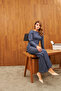 Blue Wide-Legged Cima Stitched High-Waisted Trousers