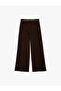 Wide Leg Belted Palazzo Fabric Trousers with Pockets - 4