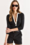 Women's Black and White Collar Detailed Buttoned Corded Fabric Stretchy Blouse Blz-19003181