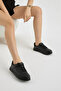 Women's Black Thick Faylon Sole Plain Patterned Lace-Up Sports Shoes - 3