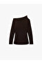 Asymmetrical Boat Neck Long Sleeve Knit Sweater - 3