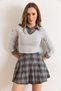 Women's Gray Plaid Shirt Detailed Soft Blouse Blz-19003183 - 2