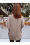 Corded Fabric Knitwear Milky Brown with Scarf - 4