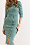 Women's Green Button Detailed Slit Midi Stretchy Dress Elb-19002256 - 4