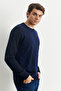 Navy Blue Standard Fit Crew Neck Modern Pattern Detailed Winter Knitwear Sweater - 5