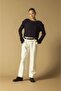Navy Blue Perforated Lace-Like Knit Women's Sweater