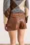 Women's Tan Mini Slit Mini Faux Leather Skirt with Shorts Etk-19000375 - 3