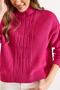 Women's Fuchsia Mock Neck Mid-Hair Braided Knitwear Sweater Kzk-19000912 - 6
