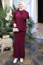 Burgundy Knitwear Sweater Combination Dress - 2