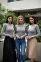 3-Piece Gray Finger-Looped Women's Bodysuit Set - 4