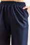 Women's Navy Blue Belted Pocketed Wool Effect Wide Leg Winter Trousers Pnt-19000383 - 3