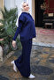 Navy Blue Knitwear Sweater Combination Dress - 2
