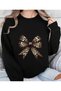 Leopard Bow Print Detailed Crew Neck Sweatshirt