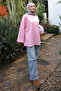 Pink Crew Neck Oversized Sleeve Combed Cotton Sweat