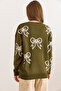Women's Khaki Bow Detailed Oversized Knitwear Sweater Kzk-19000971 - 2