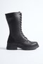 Women's Genuine Leather Zippered Lace-Up Boots - Black