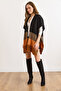 Women's Black Zigzag Patterned Poncho Cardigan Hrk-19000422 - 3