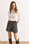 Women's Anthracite Pleated Pocketed Cashmere Shorts Shrt-19000081 - 6
