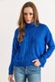 Women's Cobalt Blue Mock Neck Mid-Hair Braided Knitwear Sweater Kzk-19000912 - 3