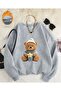 Sleepy Bear Print Detailed Crew Neck Sweatshirt