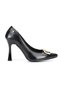 Camille Flexible Soft Non-Slip Sole (10 cm) Black Patent Leather V Buckle Women's Heeled Shoes - 5