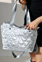Women's Gray Quilted Large Shoulder Crossbody Parachute Fabric Bag - 7