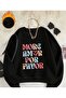 More Amor Print Pattern Detailed Crew Neck Sweatshirt