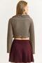 Women's double zipper madonna collar ruffle blouse - burgundy - 4