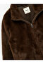 Faux Fur Coat with Faux Suede Lining, Stand Collar, Long Sleeves, Crop Zipper Closure - 5