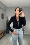 Polo Neck Zippered Blouse, Pack of Shoulder Pad - 8