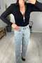 Polo Neck Zippered Blouse, Pack of Shoulder Pad - 5