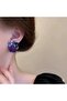 Dark Purple Rose and Navy Blue Crystal Stone Evening Dress Earrings - 4