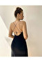 Women's Black Backless Low-Cut Slit Nightgown - 4