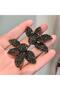 Black Zircon Stone Big Asymmetric Flower Evening Dress Earrings - 4
