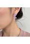 Lilac Purple Enamel Double Flower and Drop Stone Earrings