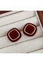 Burgundy Square Velvet Earrings - 2