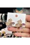 Champagne and Pink Crystal Stone Flower Earrings - 2