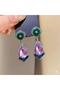 Purple Drop Stone and Emerald Green Detailed Evening Dress Earrings