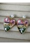 Pink and Green Enamel Sea Themed Heart Earrings - 2