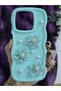 Stylish Phone Case Compatible with Realme C63 and Realme C61 in Aqua Green Pearl & Tulle Floral Design