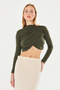 Mock Neck Sandy Long Sleeve Blouse with Flounce on the Shoulder - 739 - 7