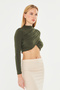 Mock Neck Sandy Long Sleeve Blouse with Flounce on the Shoulder - 739 - 5