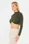 Mock Neck Sandy Long Sleeve Blouse with Flounce on the Shoulder - 739 - 3