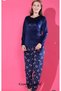 Mother and Daughter Pajama Set in Dark Navy Blue French Velvet - 7