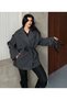 Women's Oversized Button Belted Double-Breasted Collar Cashmere Dark Gray