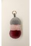 Three Color Plush Fluffy Keychain – Gray Pink Burgundy |   Soft Fur Bag Ornament & Keychain