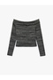 Long Sleeve Studded Detail Off Shoulder Blouse - 4