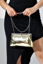 Women's Gold Snakeskin Croco Pattern Metallic Chain Strap Evening Dress Clutch Bag - 5