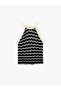 Sleeveless Color Contrast Halter Neck Crochet Blouse - 3
